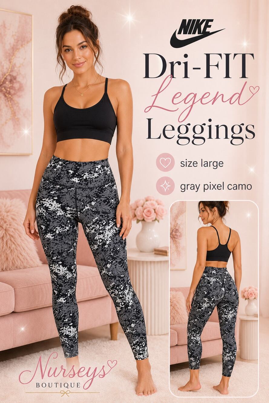 Nike Dri-FIT Legend Printed Leggings Gray Black Camo Women’s Large